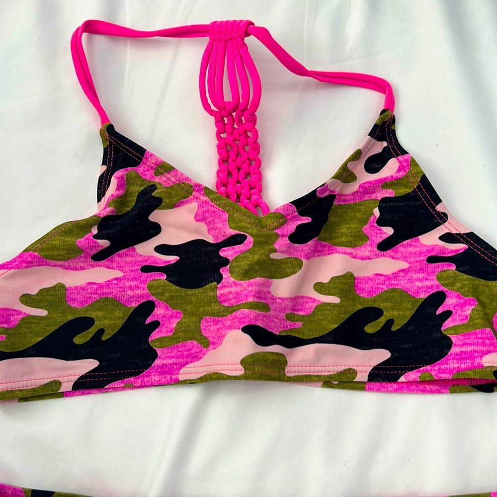 Girls Pink Camo Mid Rise Bikini